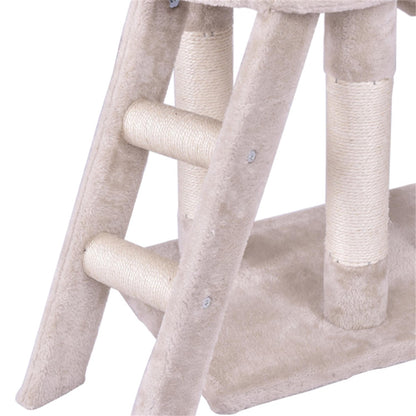 Deluxe 56" Cat Tree Tower with Ladder & Scratching Posts - Perfect Cat Condo for Multiple Cats - Beige Activity Center
