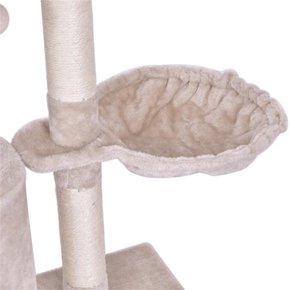 Deluxe 56" Cat Tree Tower with Ladder & Scratching Posts - Perfect Cat Condo for Multiple Cats - Beige Activity Center