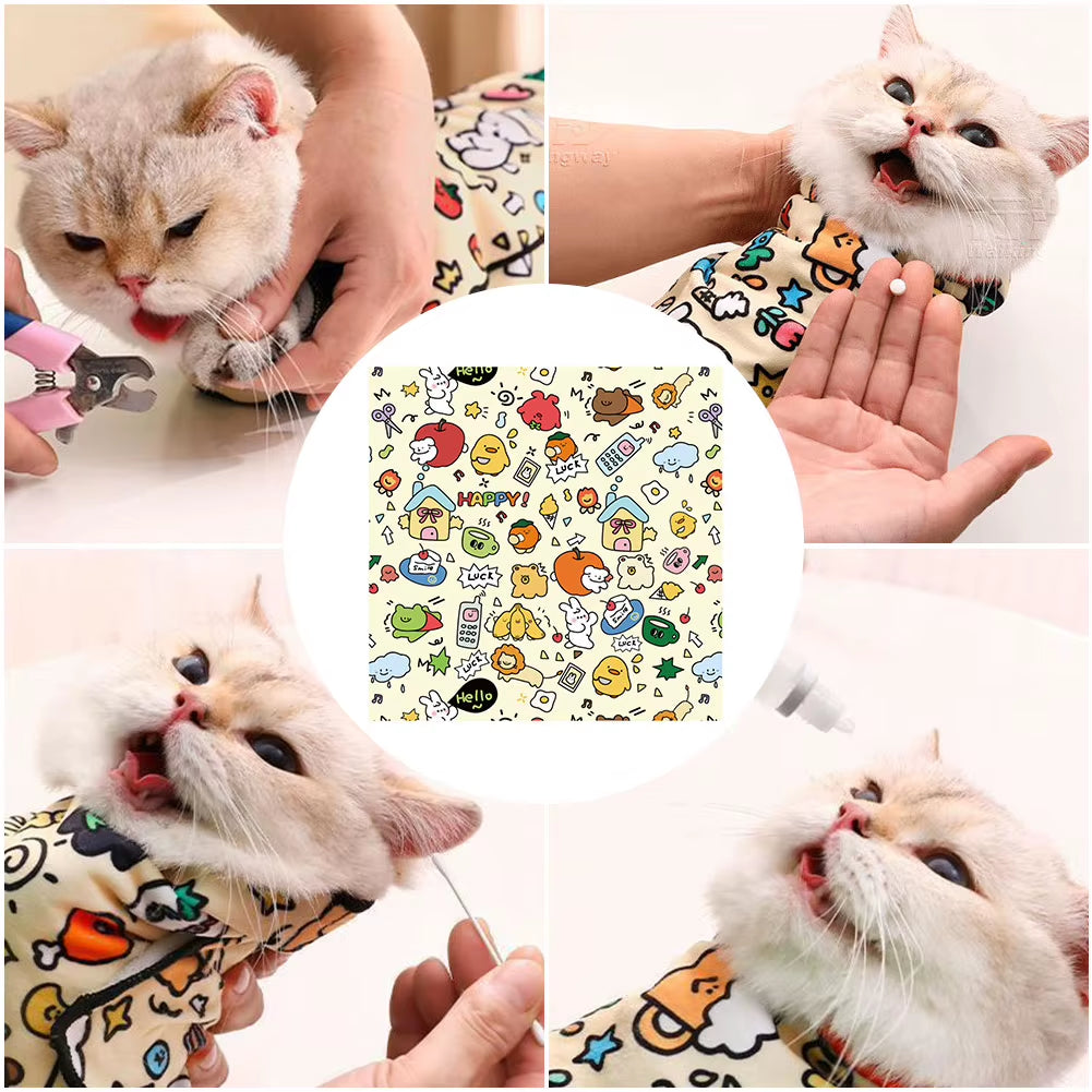 Revolutionary Cat Grooming Wrap - Self-Adherent Swaddle for Stress-Free Nail Clipping and Care